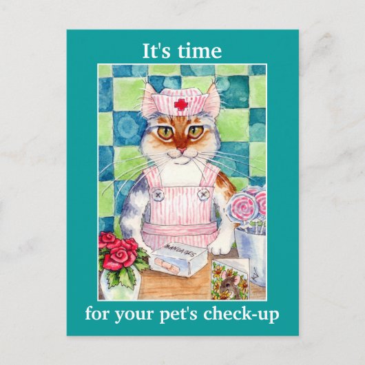 Cute cat nurse Veterinarian appointed reminder Briefkaart (Voorkant)