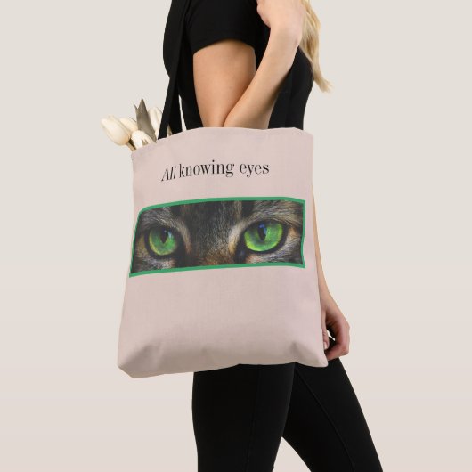 Cute cat-ogen op beige tote bag (Dichtbij)