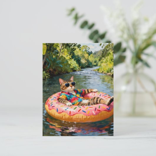 Cute Cat on a Float Trip Briefkaart (Staand voorkant)