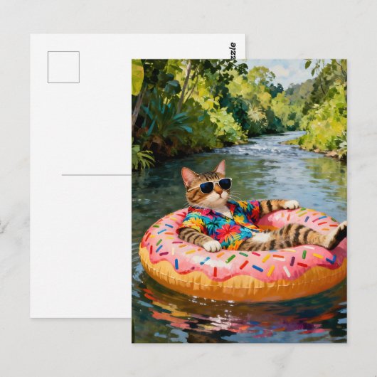 Cute Cat on a Float Trip Briefkaart (Voorkant / Achterkant)