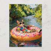 Cute Cat on a Float Trip Briefkaart (Voorkant)
