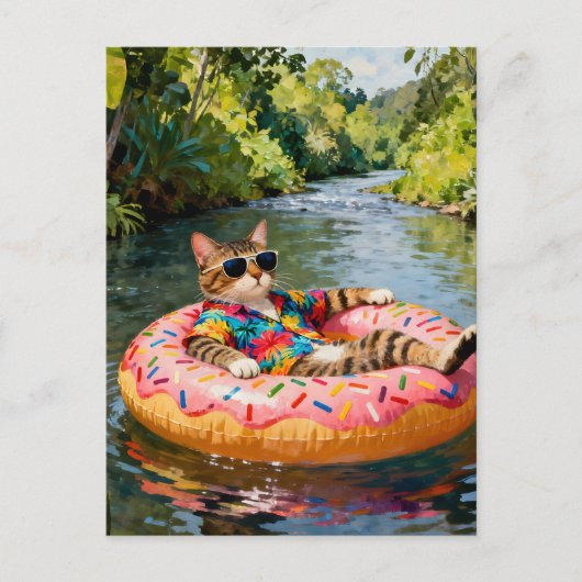 Cute Cat on a Float Trip Briefkaart (Voorkant)