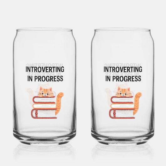 Cute Cat on Books "Introvert in Progress" Blikvorm Glas (Achterkant)