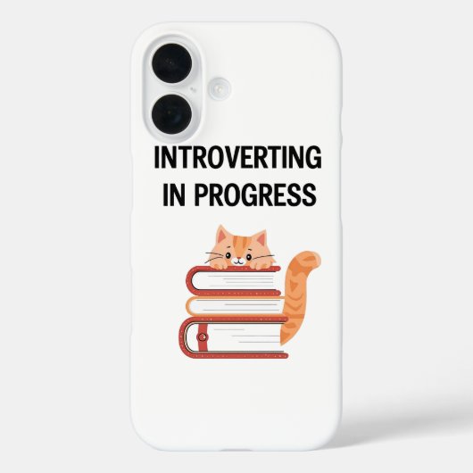 Cute Cat on Books "Introvert in Progress" Case-Mate iPhone Case (Achterkant)