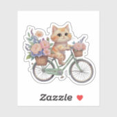 Cute Cat on Floral Bike Sticker (Vel)