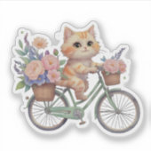 Cute Cat on Floral Bike Sticker (Voorkant)