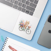 Cute Cat on Floral Bike Sticker (Laptop met iPhone)