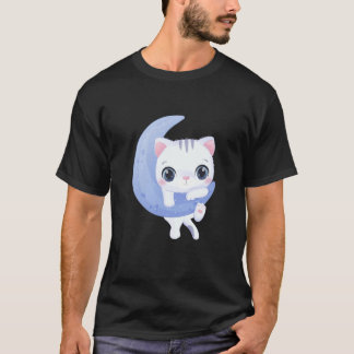 Cute Cat on Moon Cat Happy Kitten T-shirt