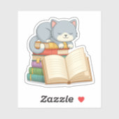 Cute Cat on top of a Book Stack Sticker (Vel)