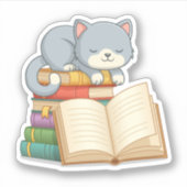 Cute Cat on top of a Book Stack Sticker (Voorkant)