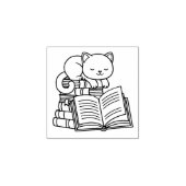 Cute Cat on top of Stack of Books 1x1 Rubberstempel (Afrduk)