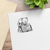 Cute Cat on top of Stack of Books 1x1 Rubberstempel