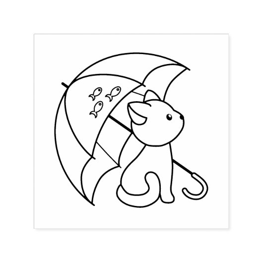 Cute Cat onder het paraplu zelfinkend stempel (Design)