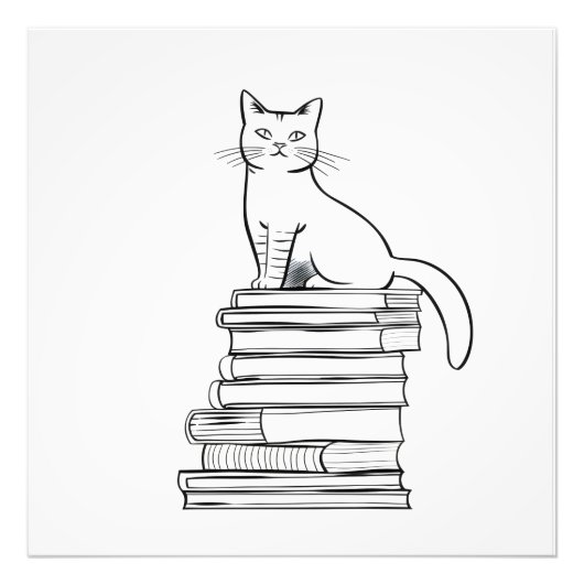 Cute Cat op Books Foto Afdruk (Voorkant)