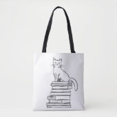 Cute Cat op Books Tote Bag (Voorkant)