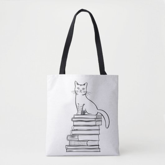 Cute Cat op Books Tote Bag (Voorkant)