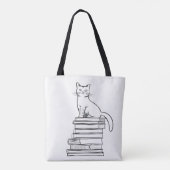 Cute Cat op Books Tote Bag (Achterkant)