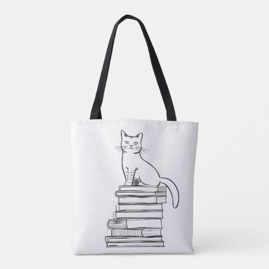 Cute Cat op Books Tote Bag (Achterkant)