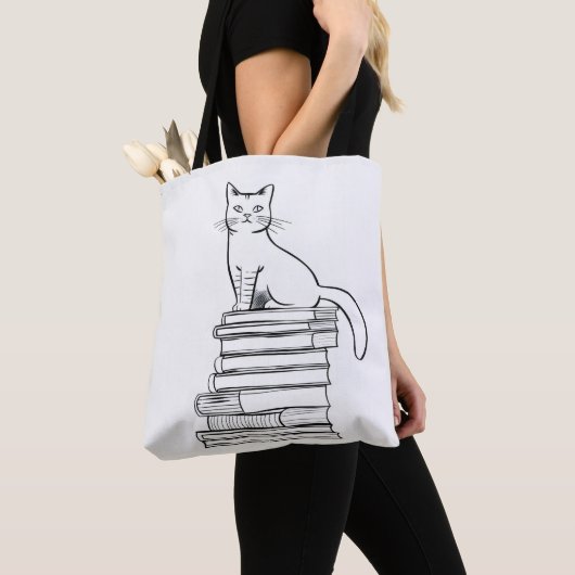 Cute Cat op Books Tote Bag (Dichtbij)
