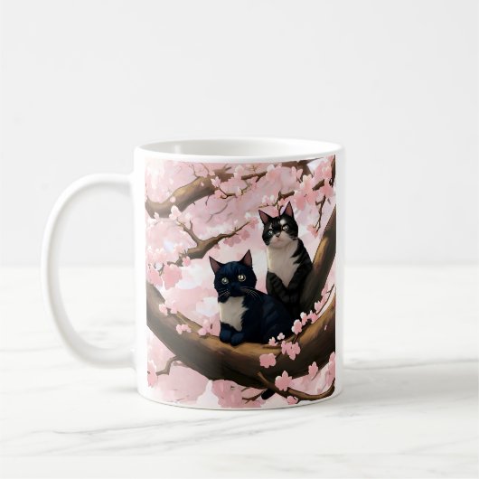 Cute Cat op een Cherry Blossom Tree Koffiemok (Links)