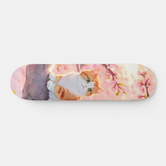 Cute Cat op een Cherry Blossom Tree Persoonlijk Skateboard (Horizontaal)