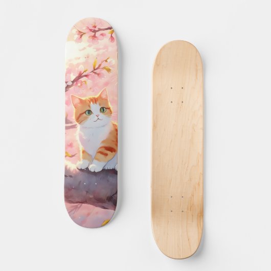 Cute Cat op een Cherry Blossom Tree Persoonlijk Skateboard (Voorkant)