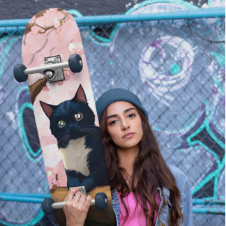 Cute Cat op een Cherry Blossom Tree Persoonlijk Skateboard