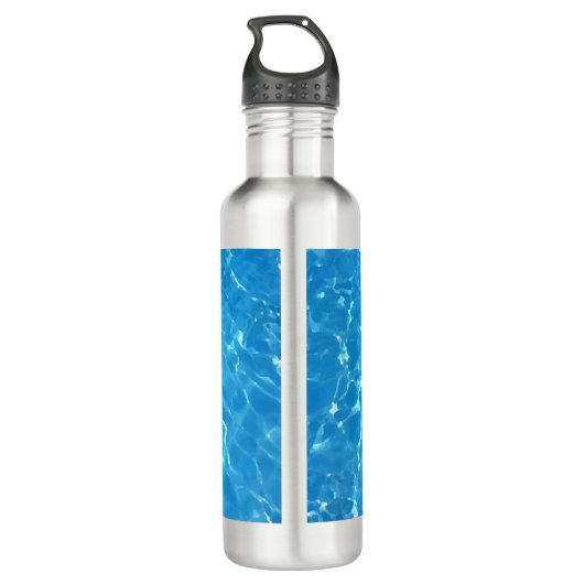 Cute Cat op roze Flamingo Floatie Blue Name Funny Waterfles (Achterkant)