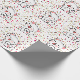 Cute Cat op roze rondes Cadeaupapier