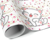 Cute Cat op roze rondes Cadeaupapier (Rol Hoek)