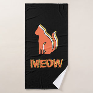 Cute Cat, Oranje en geel dier, Abstracte Pop Art Badhanddoek