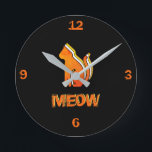 Cute Cat, Oranje en geel dier, Abstracte Pop Art Ronde Klok<br><div class="desc">Retro,  pop,  kleurrijke creatie van een kat,  . Speciaal thema van oranje en gele kleur,  met een eenvoudig maar elegant pictogram met de titel kunst. Originele digitale kunst van Raphael Studio - 'Kat'. Retro-pop en -stijl,  uniek ontwerp.</div>