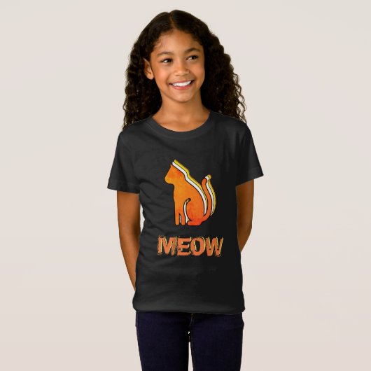 Cute Cat, Oranje en geel dier, Abstracte Pop Art T-shirt (Voorkant volledig)