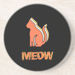 Cute Cat, Oranje en geel dier, Abstracte Pop Art Zandsteen Onderzetter