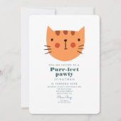 Cute Cat Oranje Green Birthday Party Kaart (Voorkant)