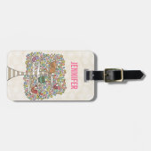 Cute Cat Owl & Birds Sittin in a Tree Illustration Bagagelabel (Voorkant horizontaal)