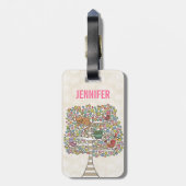 Cute Cat Owl & Birds Sittin in a Tree Illustration Bagagelabel (Achterkant verticaal)