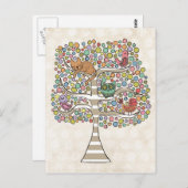 Cute Cat Owl & Birds Sittin in a Tree Illustration Briefkaart (Voorkant / Achterkant)