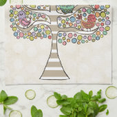 Cute Cat Owl & Birds Sittin in a Tree Illustration Theedoek (Gevouwen)