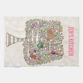 Cute Cat Owl & Birds Sittin in a Tree Illustration Theedoek (Horizontaal)