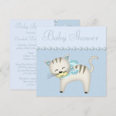 Cute Cat, parels en hart Blue Baby Boy Shower Kaart (Voorkant / Achterkant)