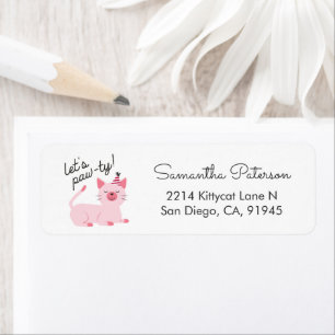 Cute Cat Party Invitation roze Return Address Etiket