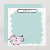 Cute Cat Pastel Blauwgroen Lila, persoonlijk Bedankkaart (Voorkant / Achterkant)
