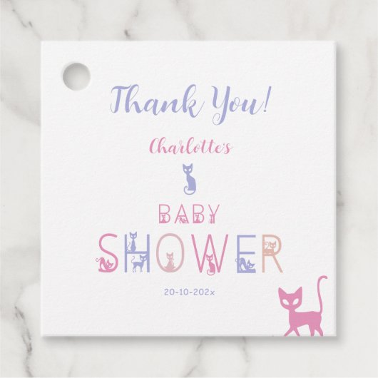 Cute Cat Pastel Color Baby Shower Bedankjes Labels (Voorkant)