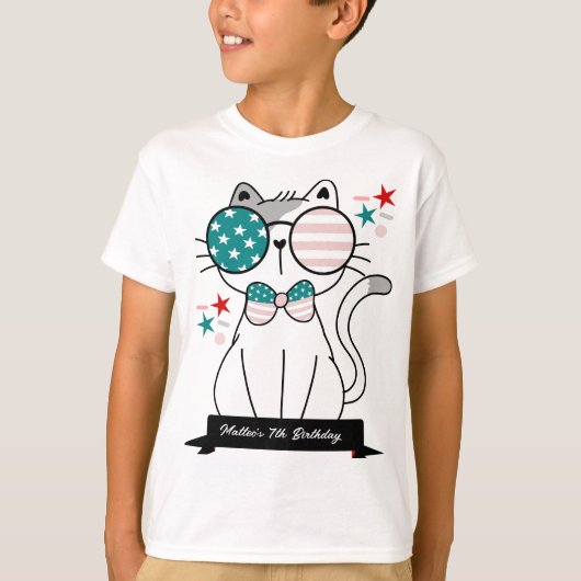 Cute Cat Patriotic Birthday Party Boys T-shirt (Voorkant)