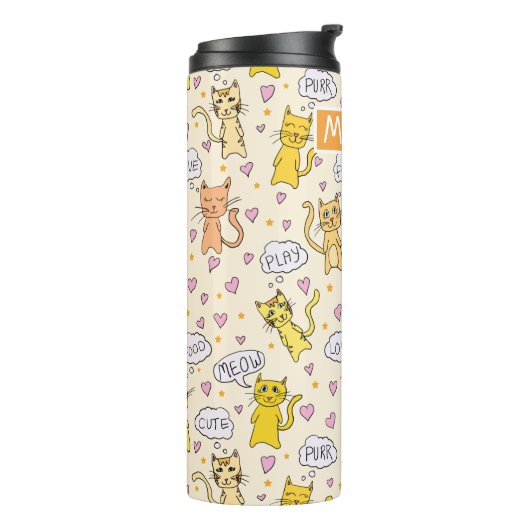 Cute Cat Pattern Add Name Thermosbeker (Gedraaid links)