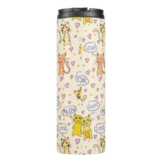 Cute Cat Pattern Add Name Thermosbeker (Achterkant)