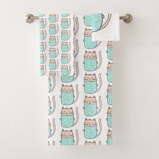 Cute Cat Pattern Bad Handdoek (Insitu)