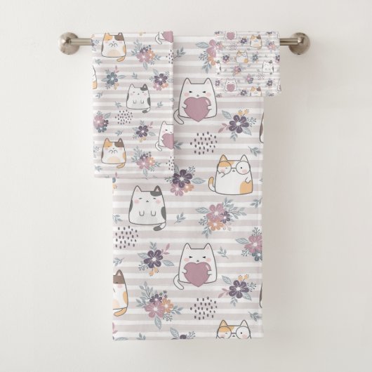 Cute cat pattern bad handdoek (Insitu)