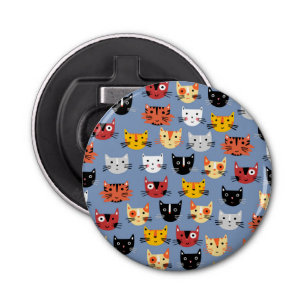 Cute Cat Pattern Blue Button Flesopener